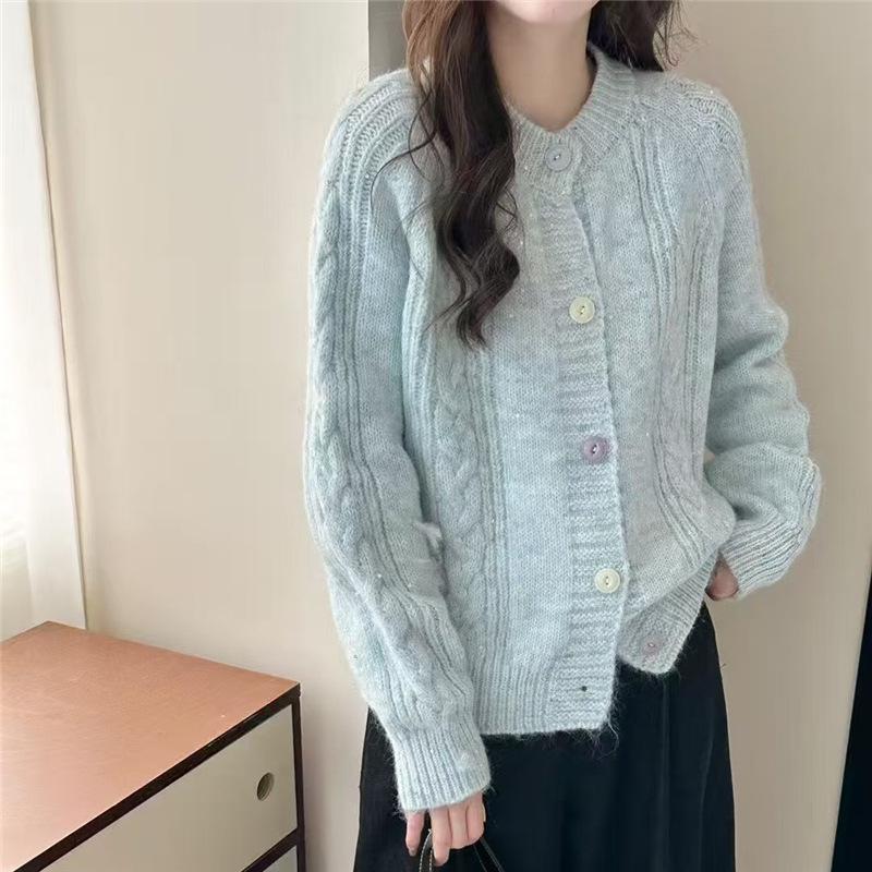 Women's Chunky Knit Cardigan - Cozy Autumn/Winter Loose-Fit Outerwear, Thick Cable Knit Top