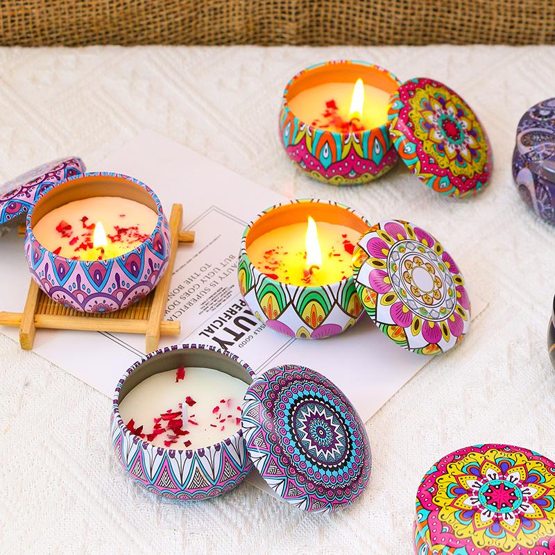 Ethnic Style Dried Flower Aroma Candle Set - Long-lasting, Smokeless Home Souvenir Gift