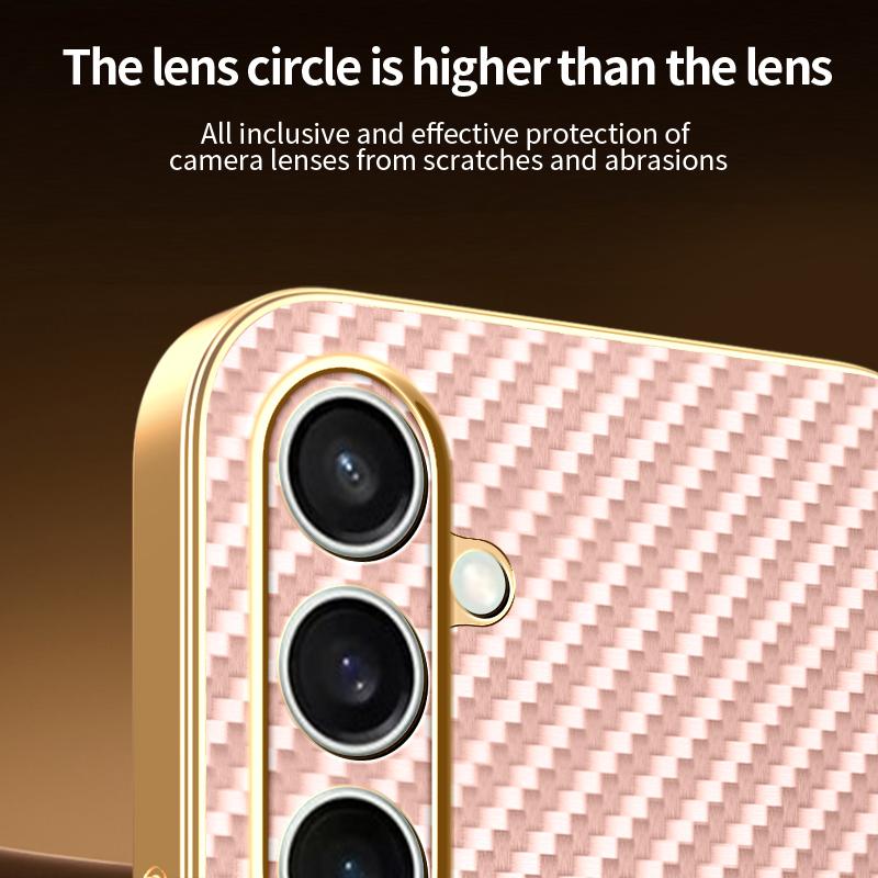 For Samsung Galaxy S24 FE Phone Case Carbon Fiber Textured Electroplated TPU Back Cover