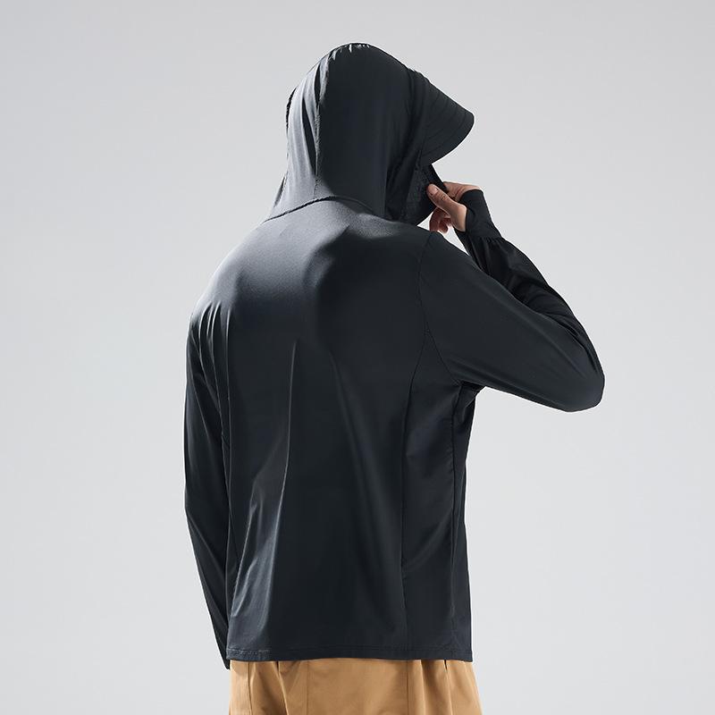 

Couple s UPF100+ Sun Protection Jacket Ice Silk Wide Brim Hood UV Protection Waterproof Breathable Outdoor Hiking Sun Hoodie for Men 5XL чорний