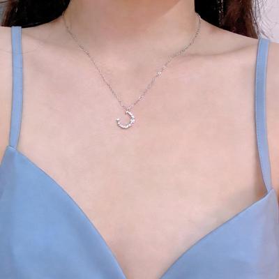 Irregular Diamond Moon Necklace: S925 Silver Crescent Collarbone Chain for Women