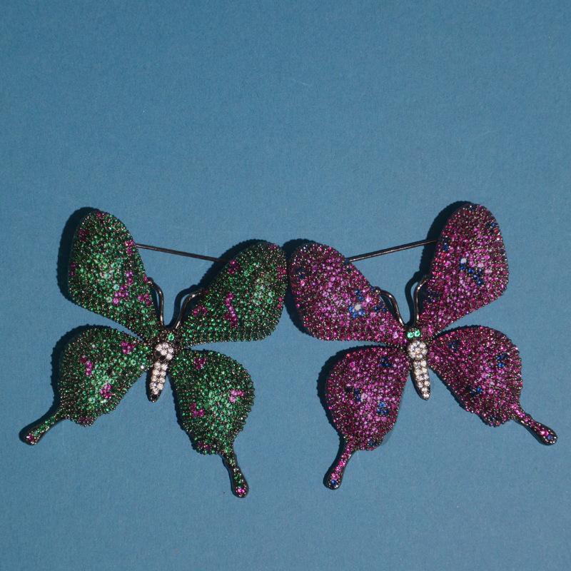 Heavy Industry Full Of Zirconium Butterfly Luxury Emerald Brooch Brooch Elegant High-End Jacket Suit Pin