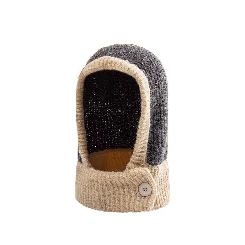 Autumn and winter balaclava hat women's warm hat scarf integrated couple cycling ear protection knitted wool hat