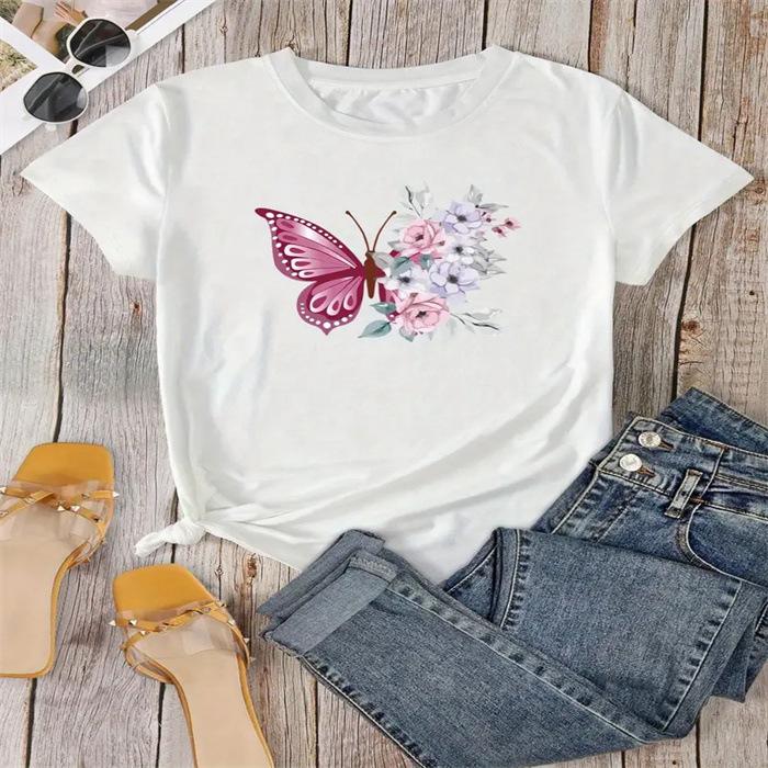 Summer New Women's Fashionable Casual Home Commuting Versatile Round Neck Short Sleeved T-shirts