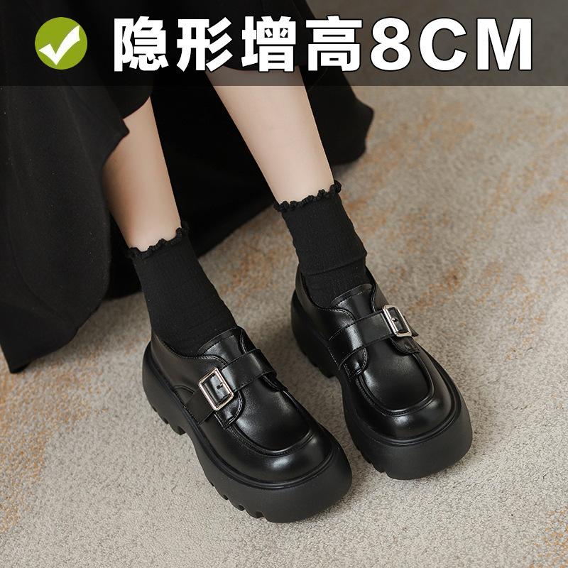 Round Head Belt Buckle Thick Heel Single Shoes Women's British Foam Sole Small Leather Shoes Women's Small Size 32