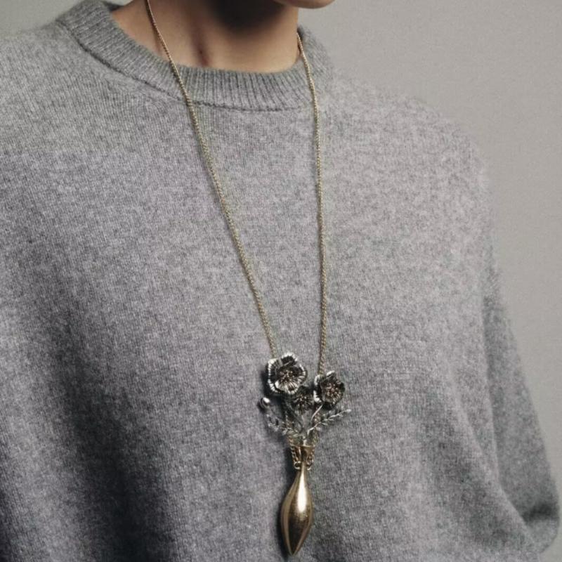 Personalized Design Flower Metal Pendant Necklace Exaggerated Flower Vase Earrings Brooch For Women Holiday Party Jewelry Gifts