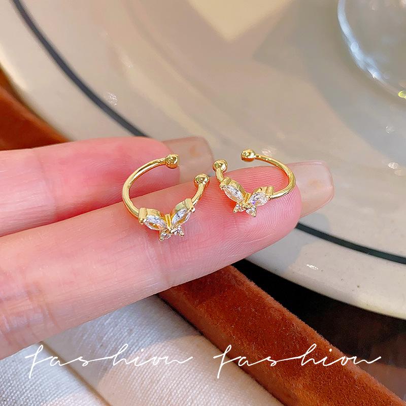 Zircon Butterfly Non-Pierced Ear Clips for Women - Elegant Niche Design Ear Bone Earrings