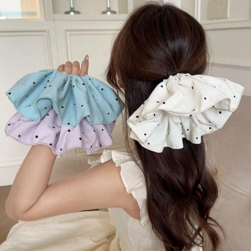 25cm Oversized Polka Dot Hair Tie Women Korean Style Mesh Scrunchie Bow Headband Accessory Ponytail Sweet Minimalist