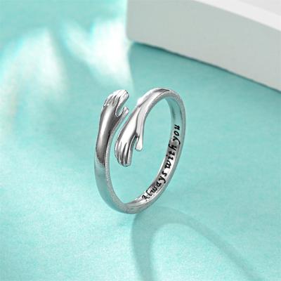 Romantic Love Hug Carved Hand Rings Creative Love Forever Opening Finger Adjustable Hand Ring for Women Men Jewelry Gift