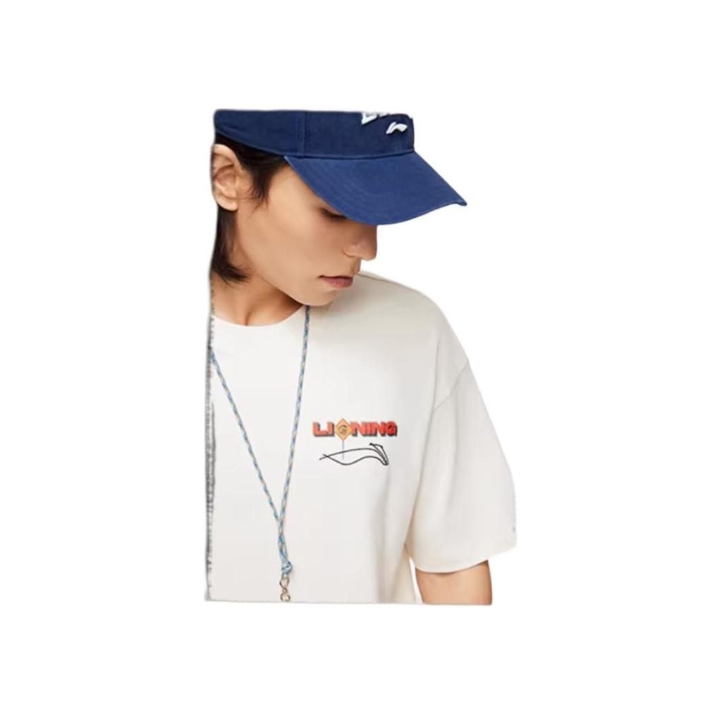 Li-Ning Letter Print Casual Crew Neck Pullover Short Sleeve T-Shirt Men Tops Off-White AHSU017-3