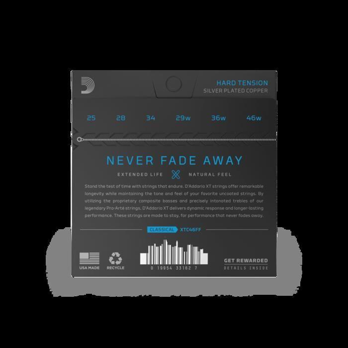 D'addario xtc46ff - jeu de cordes xt dynacore carbone guitare classique, tension hard