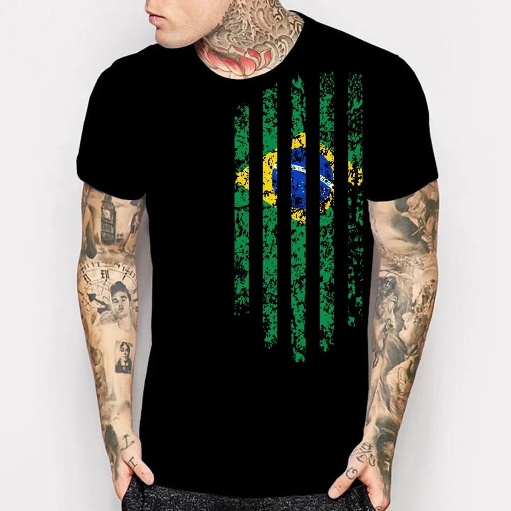 Distressed Brazil Flag Vintage TShirt 100 Cotton ONeck Summer Short Sleeve Casual Mens Tshirt Size S3XL S