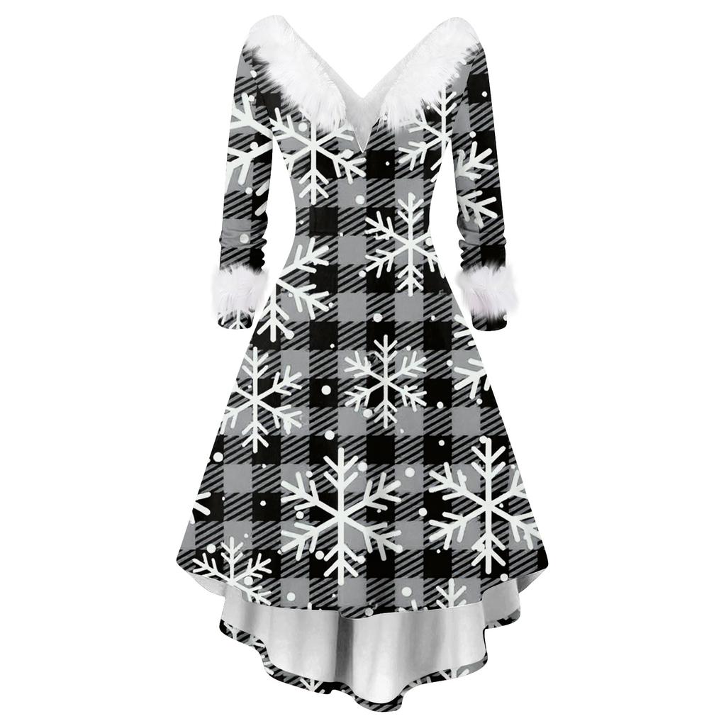 Women's Fashion Casual V-Neck Christmas Print Long Sleeve Dress