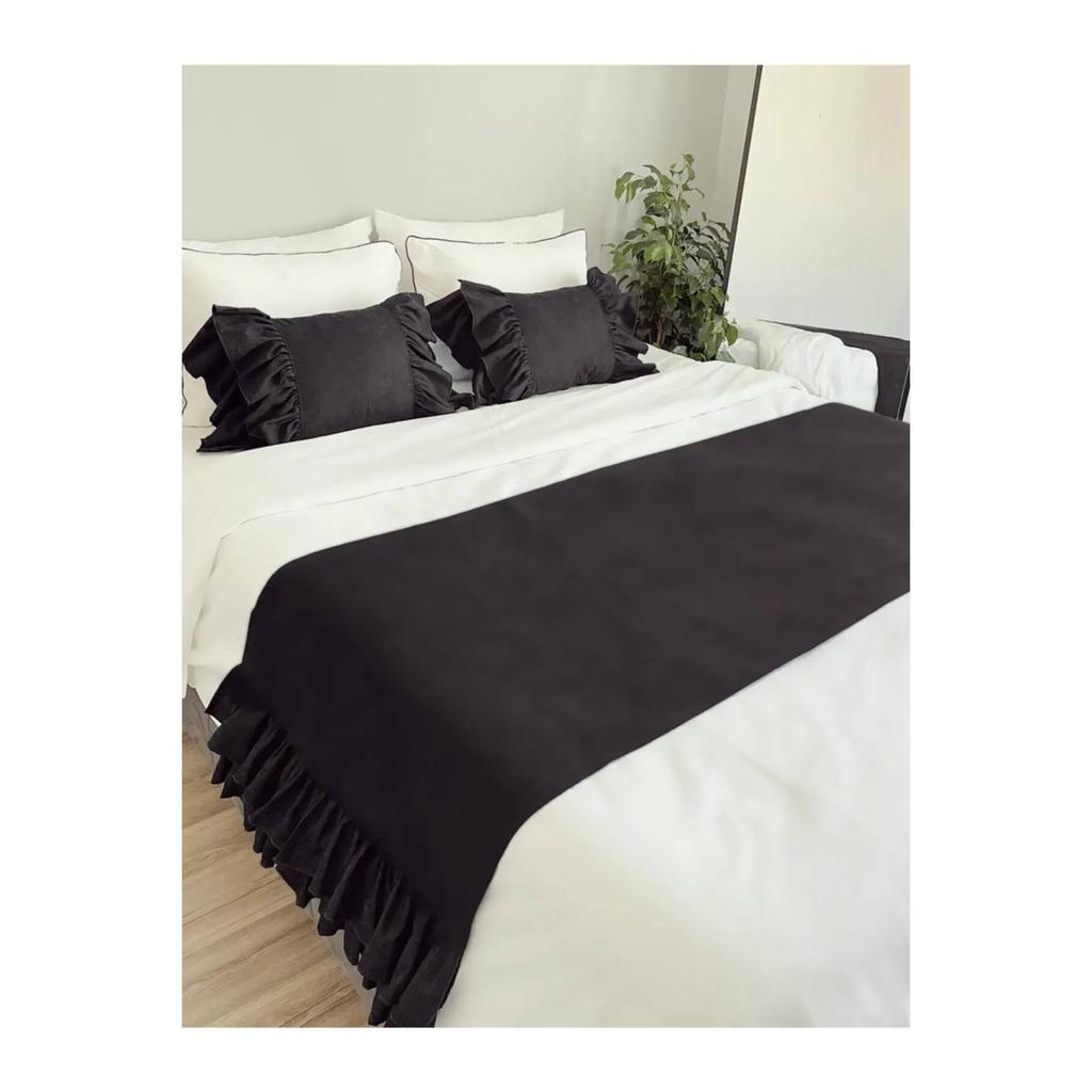 Cheap Home Textile Bed Runner & Filled Throw Pillow Set Double Frilly