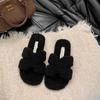 Flat-bottomed casual versatile fluffy slippers women's new autumn and winter fashion wear fluffy cotton slippers in 2025