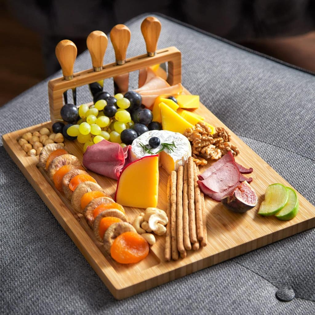 Bamboo Cheese Board Charcuterie Boards Set & Serving Tray for Meat and Wine Birthday Gifts for Women Wedding Gifts for Couples