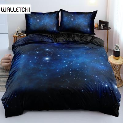 Luxury Galaxy Dark Blue Bedding Set Twin Full Queen King Size Duvet/Quilt Cover Set Shining Stars Starry Sky Comforter Cover