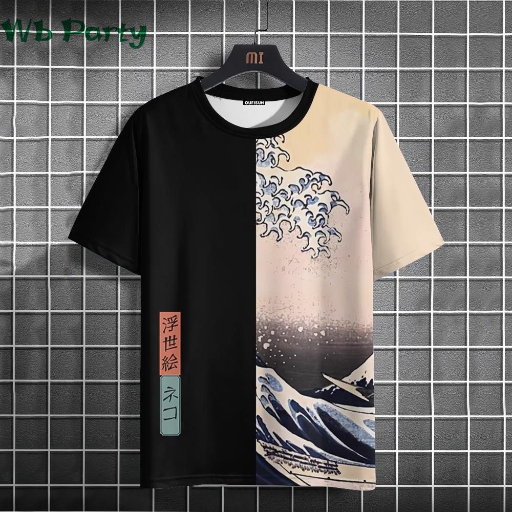 Summer Round Neck 3D Warrior Cat Pattern Printed Top Fashionable Casual Short Sleeved Men's T-shirts