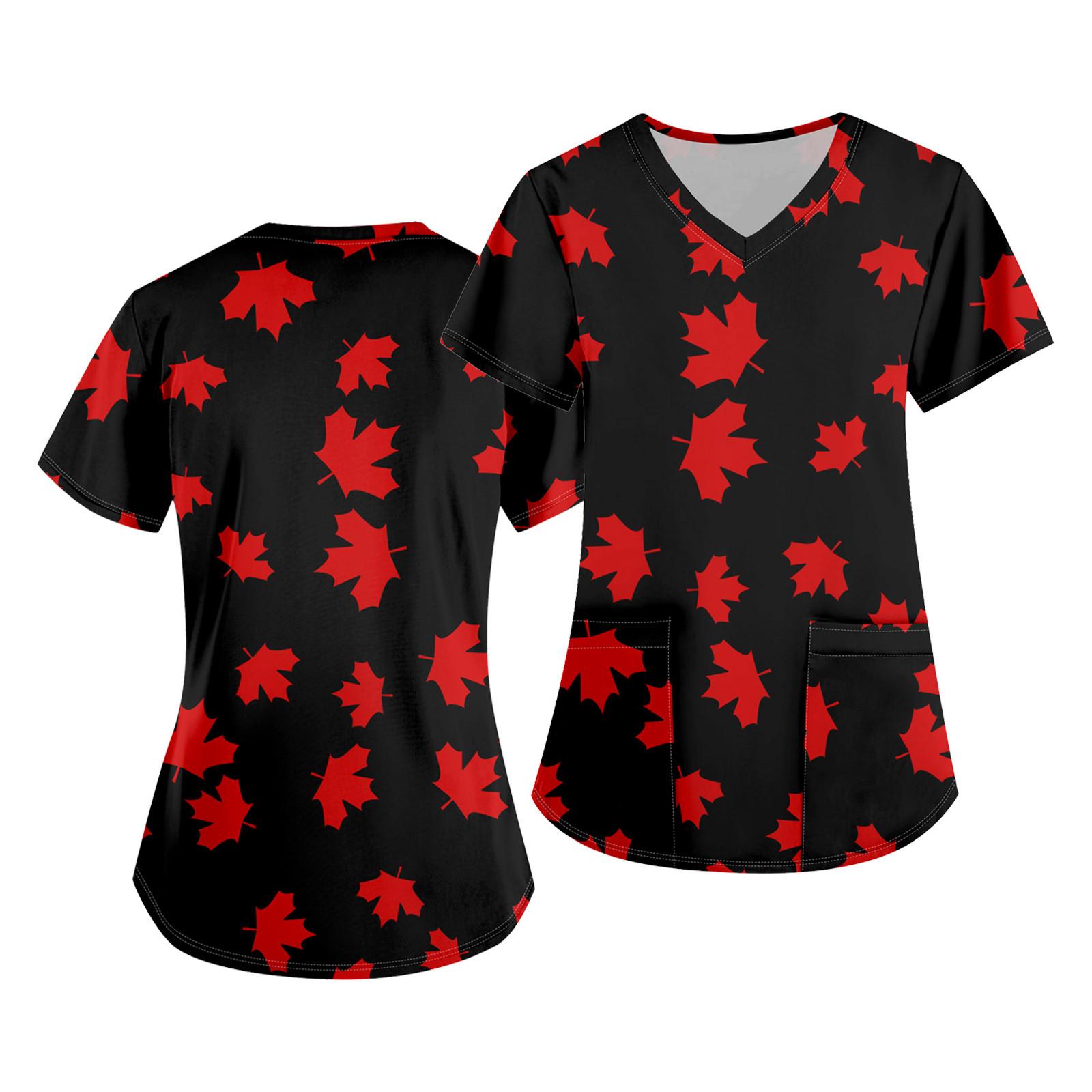 Women s Short Sleeve V-neck Tops Working Pocket Blouse L