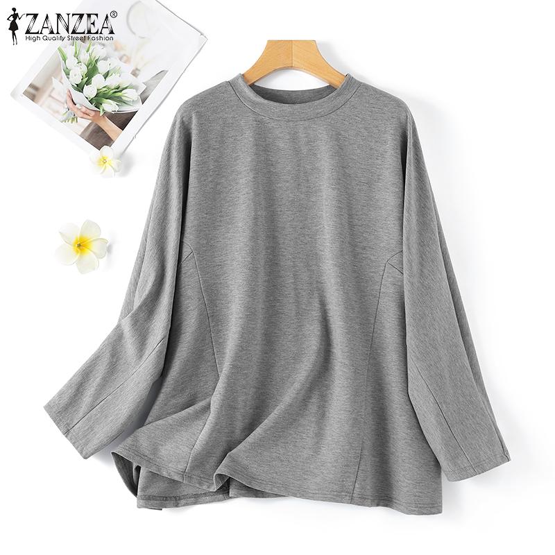 

ZANZEA Женские повседневные свободные пуловеры с круглым вырезом и длинными рукавами, блузки, топы