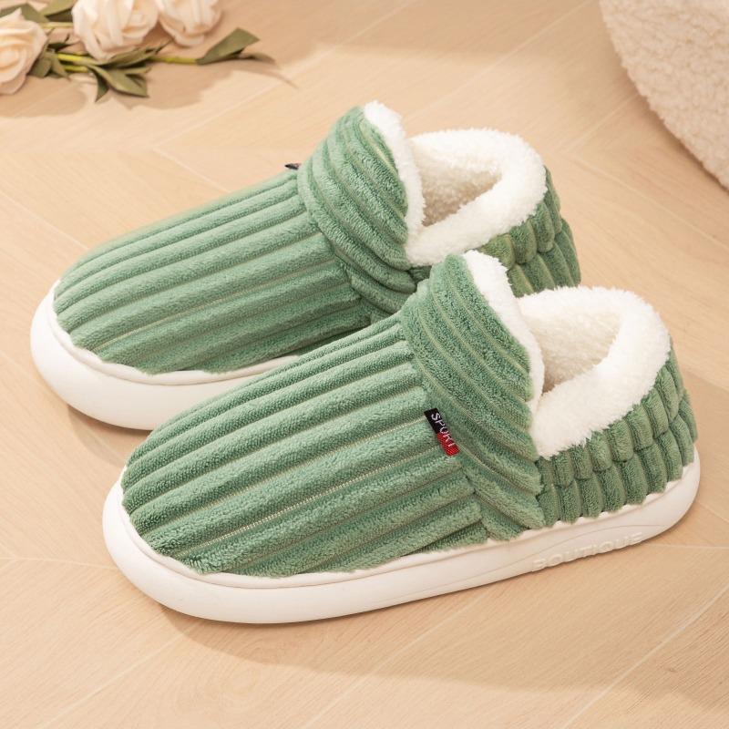 Women Coral Fleece Furry Slippers, Warm Indoor Slip On Lazy Cotton Shoes Plus Size