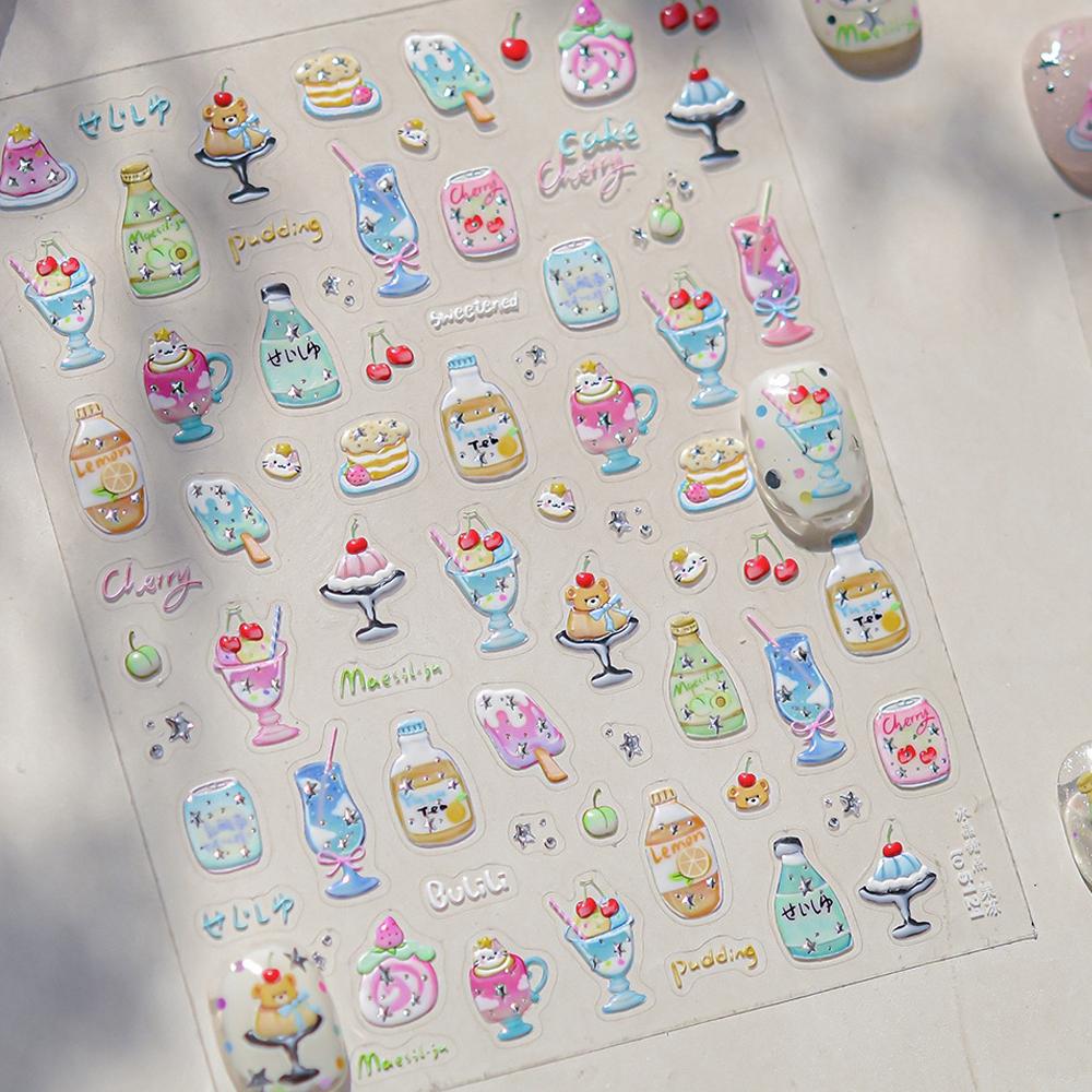 Colorful Octopus Dolphin Starfish Crab Conch Seahorse Scallop Conch Ocean Jelly Cartoon Nail Art Sticker Adhesive Manicure Decal