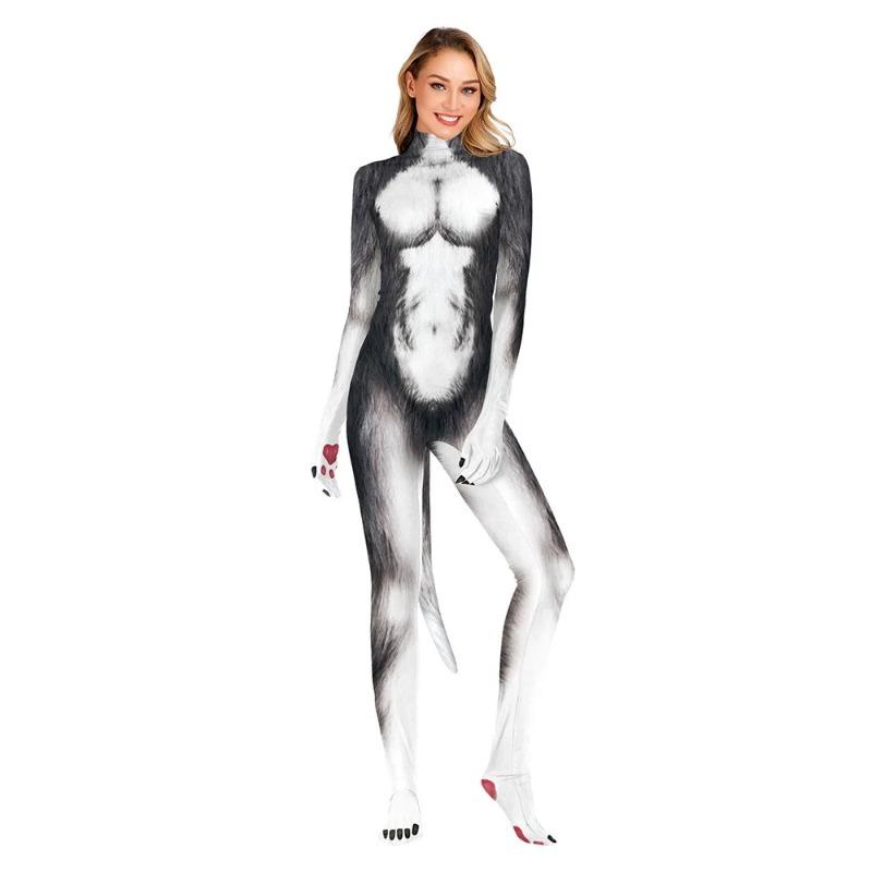 Sexy Huskies Varulv Ulv Jumpsuit Catsuit Fantasy Cosplay Kostyme Halloween Zentai Menn Kvinner Unisex Fristelse Hale Bodysuit