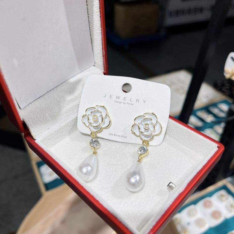 Elegant Long Pearl Earrings Women's Tea Flower Super Fairy Tale Style Jewelry Accessories Perfect Gift