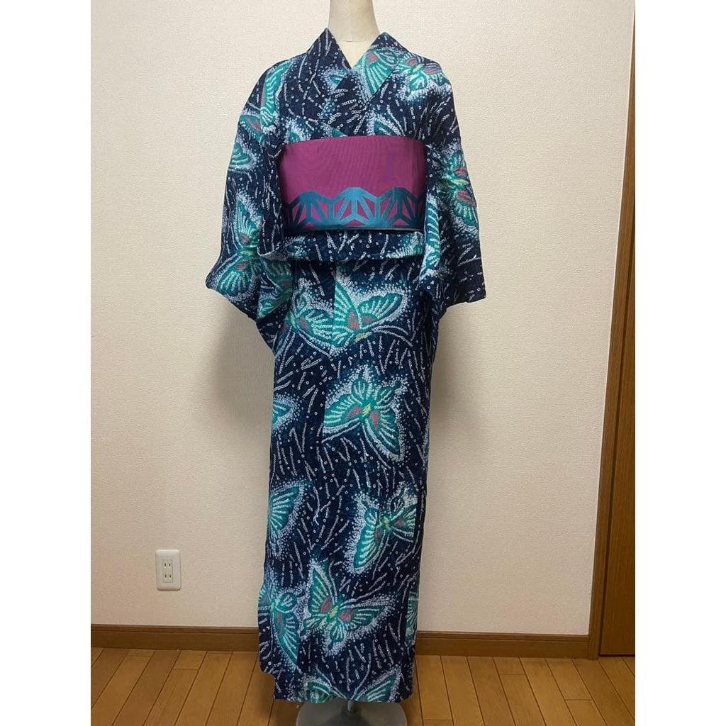 Used Arimatsu Shibori Butterfly Pattern Final Price 1000 Off Yukata Navy Blue