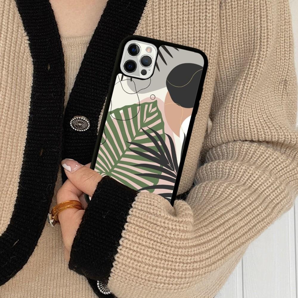 Palm Tree Leaves Phone Case Silicone PC+TPU For For iPhone  11 12 13 14 15 16 Plus Pro Max Cover