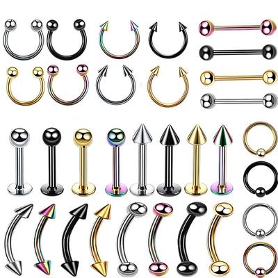 Mixed Titanium Steel Body Piercing Jewelry Tongue Lip Eyebrow Nose Ring Stud 32pcs/Set Piercing Kit