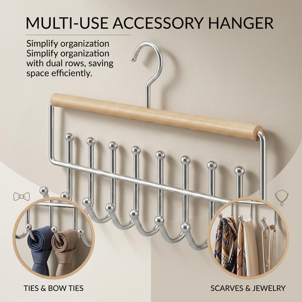 Solid Wood-Wave Multi Functional Hanger Underwear Vest Dormitory Storage Hook For Standard Wardrobe-Rod