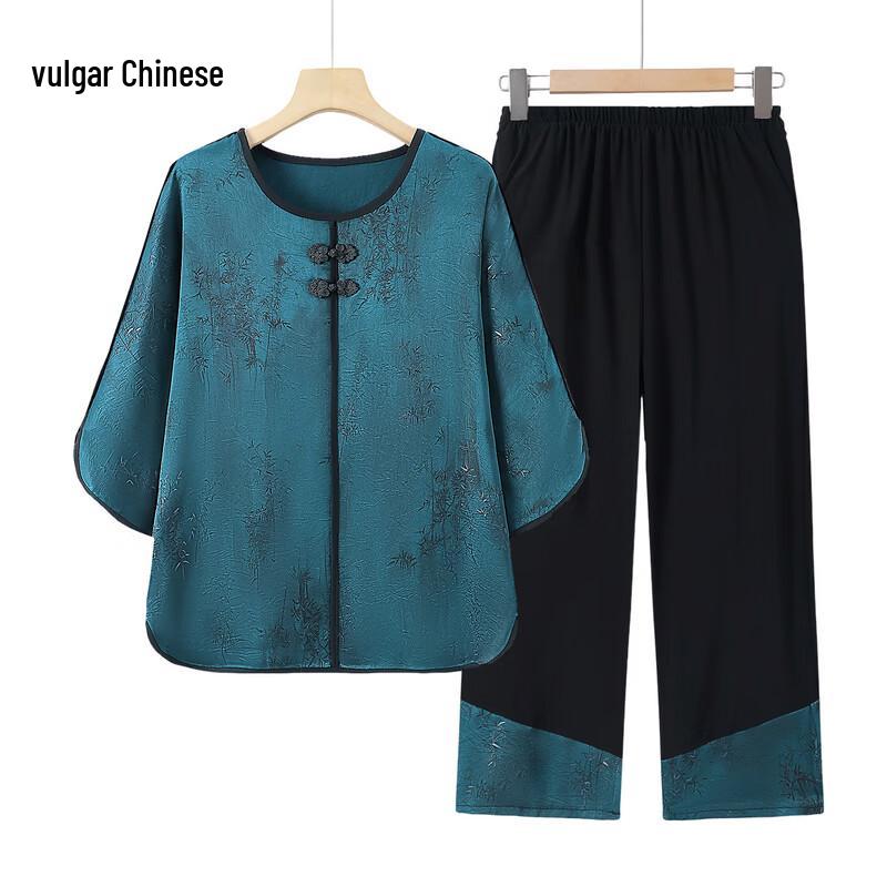 Elderly Women s Casual Summer Two-Piece T-shirt Set 5XL