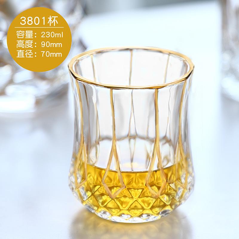 Creative Hand-painted Gold Line Crystal Glass Whiskey Foreign Wine Cup Household Water Cup Engraved Juice Cups