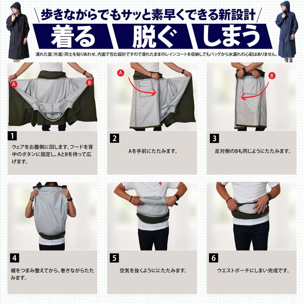 kairi Raincoat with Waist Bag (Navy, M)