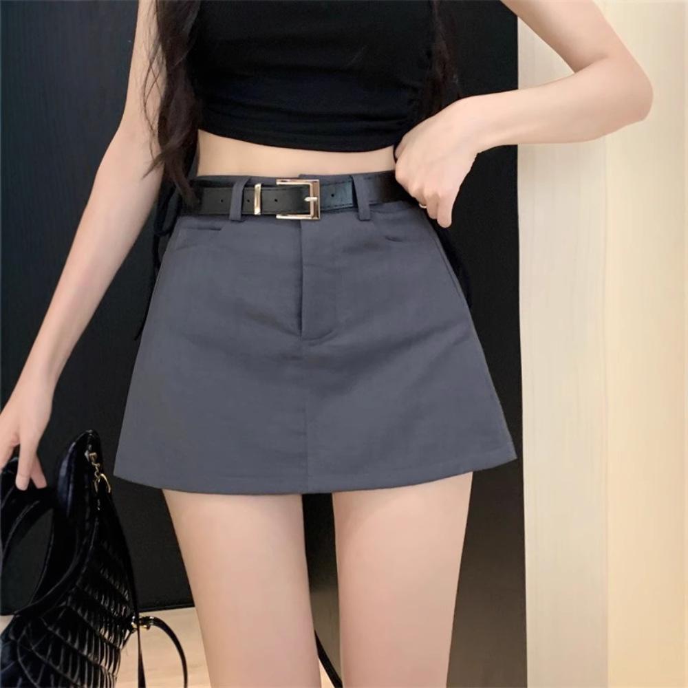 Spicy Girl Academy Style High Waist Gray A-line Mini Skirt - Summer 2025 Collection