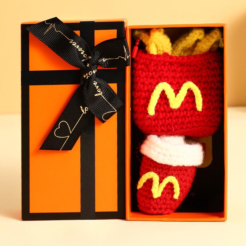 Wool Hand-Knitted Burger & Fries Plush Keychain Bag Charm