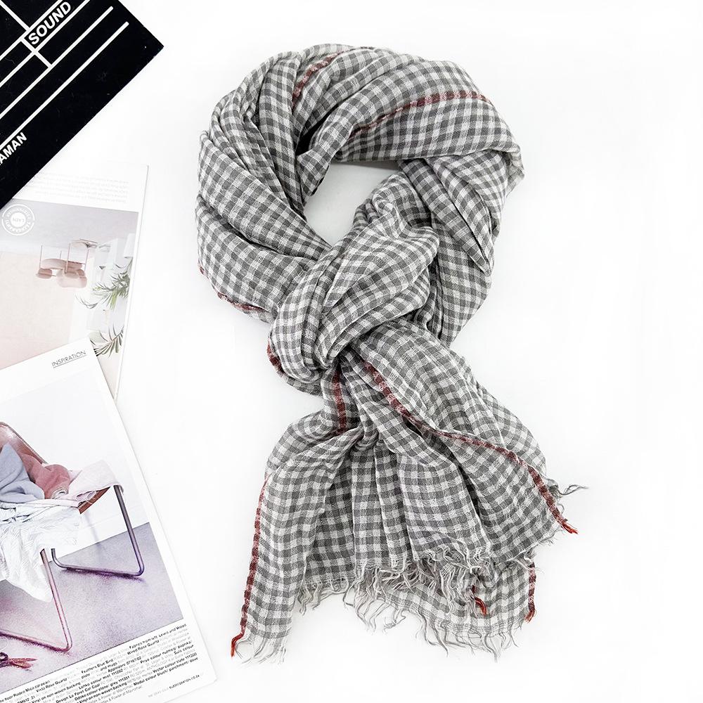 

Женский шарф средней длины из шерсти в клетку - Высококачественная акриловая шаль для весны 2025 200*90 cm светло-серый