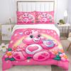 Pink Heart Bear Rainbow Print 3Pcs Bedding Setduvet Cover With 2 Bedropillowcase Home Birthday Gift