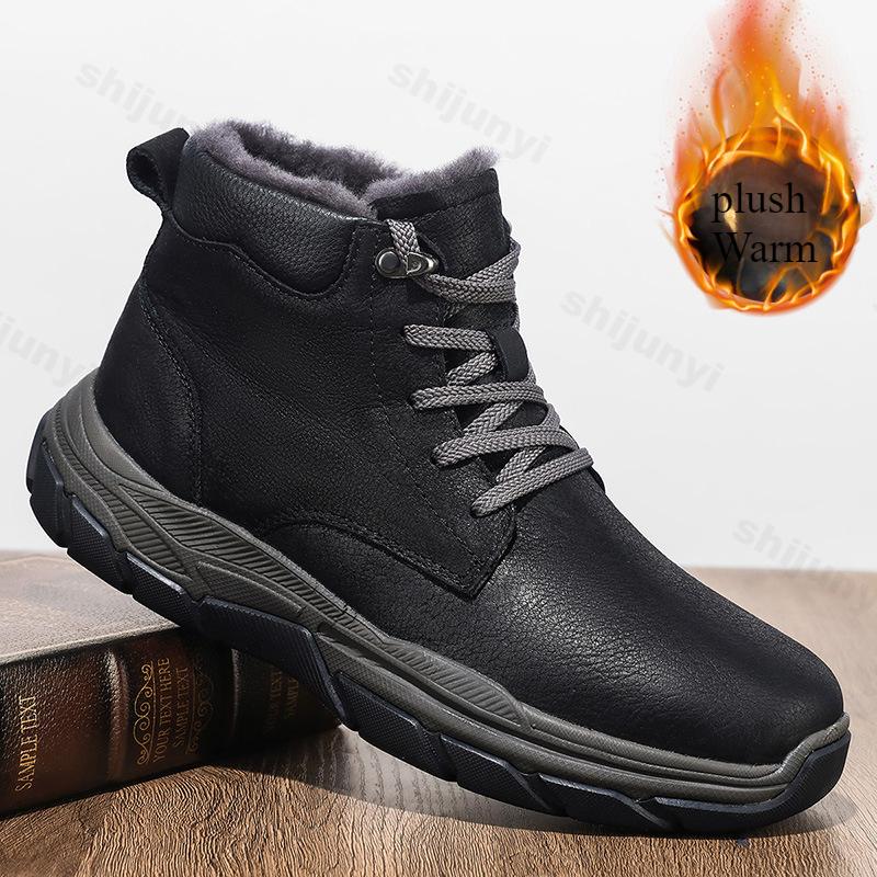Men's Outdoor High Top Snow Boots Fashion Casual Sports Thick Plush Cotton Shoes Wear-resistant Anti Slip Platform Hiking Boots