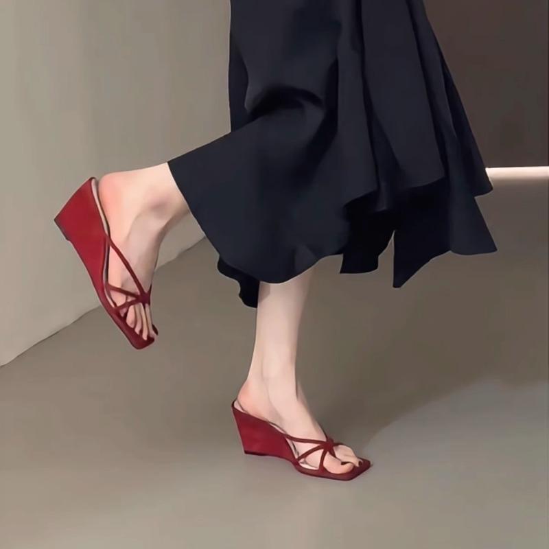 Fashion 2024 Summer Women's Shoes Temperament Slimming Lolita Ins Style Retro Bow Floral Wedge Heeled Luxury Sandals  Zapatillas Mujer