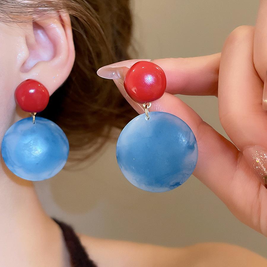 French fresh blue geometric flower resin earrings light luxury stud earrings personality temperament earrings women