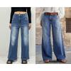 2026 New Vintage Wide-Leg Jeans for Women, Embroidered Stretch Straight Pants, Casual Long Trousers