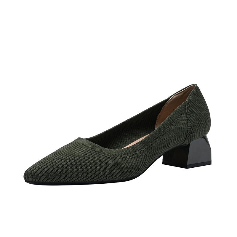 Women's Pumps Kitten Heels Pointed Toe Knit Slip On Low Heel Casual Formal Dress Shoes Work Office Business Chunky Heels Dressy Heels for Women