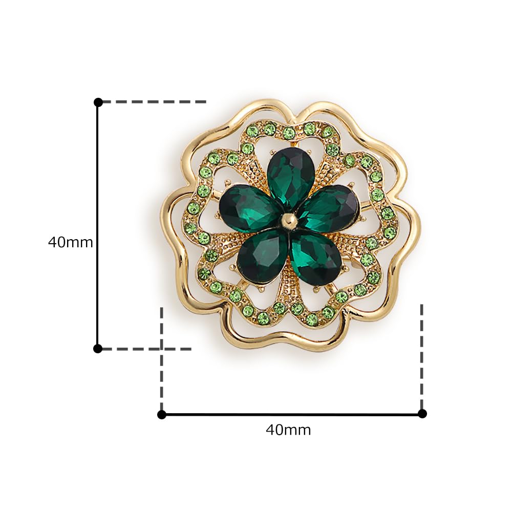 Flower Brooch Green Stylish Sparkly Zirconia Brooch Corsage Breast Decoration Green Gem Graduation Birthday Cute White Day Jewelry FH.bird