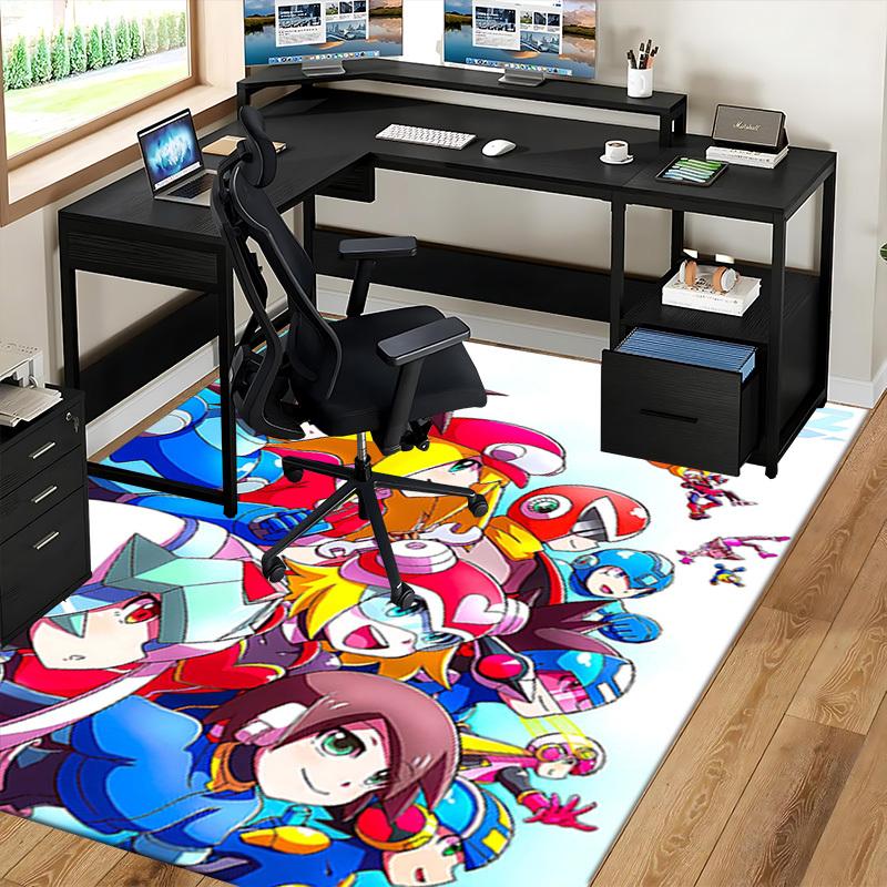 1pc Anime Mega Man Chair Mat - Office Desk Pad with Cartoon Design, Non-Slip Carpet for Home Decor, Suitable for All Seasons, Perfect Gift Idea.Y025