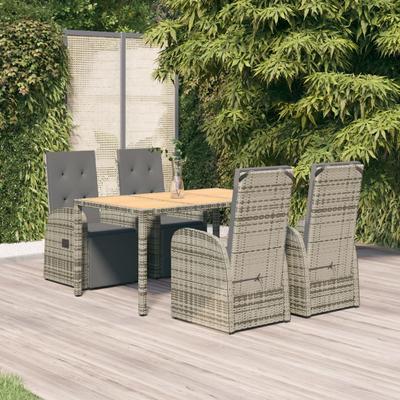 Vidaxl 5-Cz. Garden Furniture Set With Cushions, Grey, PE Rattan