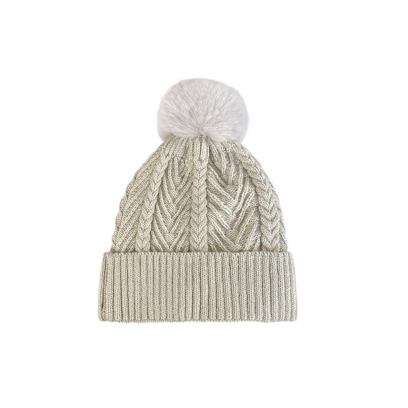 Plus Velvet Warm Ear Protection Windproof Woolen Hat Women's Autumn and Winter Solid Color Versatile Cold Hat Cold Proof Wool Ball Knitted Hat