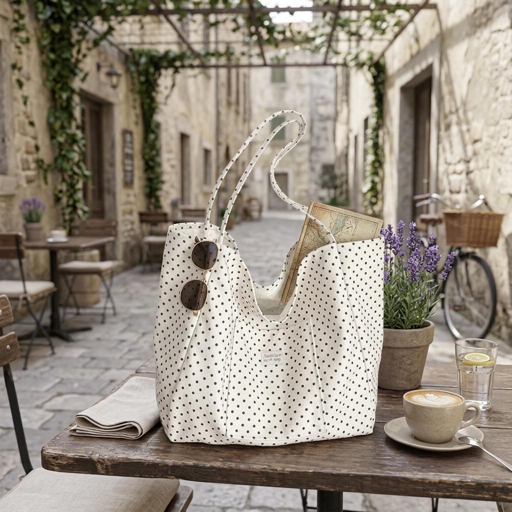 Women's Polka Dot Tote Bag Large Capacity Commuter Shoulder Handbag With Reinforced Bottom