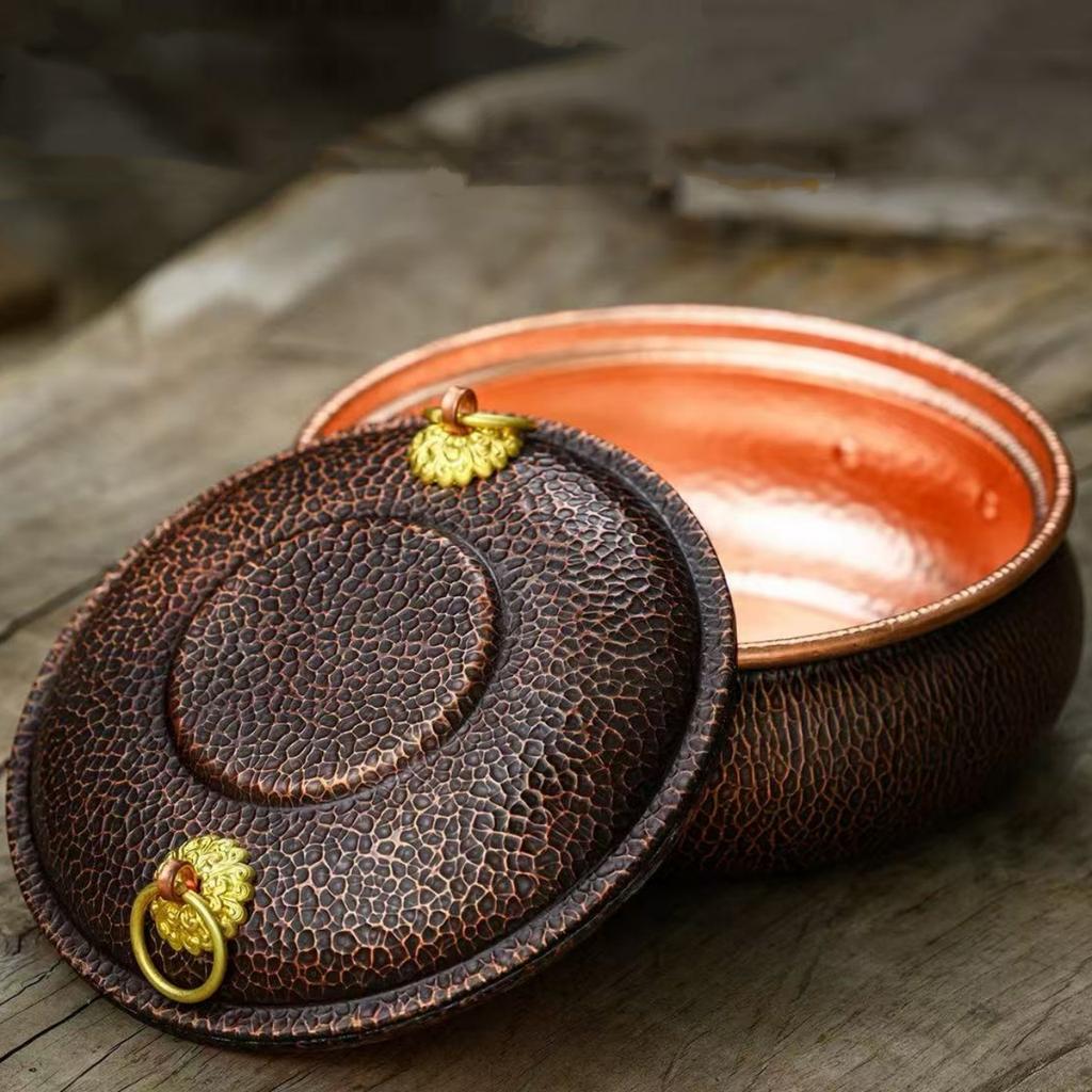 Handcrafted Vintage Copper Pot,Hot Pot Cooking Utensil With lid Simmering and Pasta Stewing,Hammer Texture 20 cm Handheld Pot